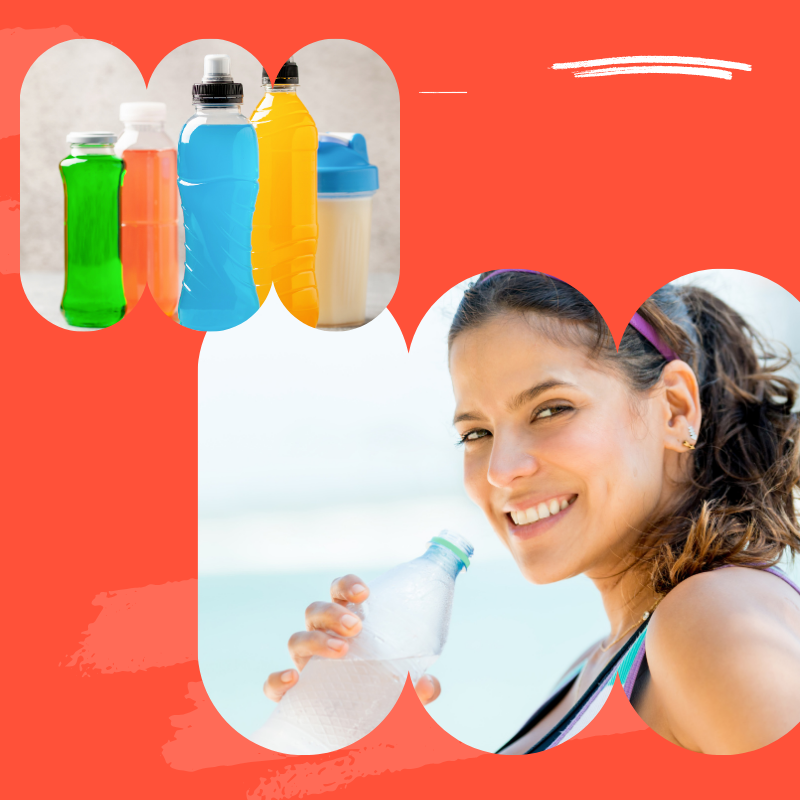 A smiling woman holds a bottle of water, emphasizing the benefits of homemade electrolyte drinks over store-bought varieties.